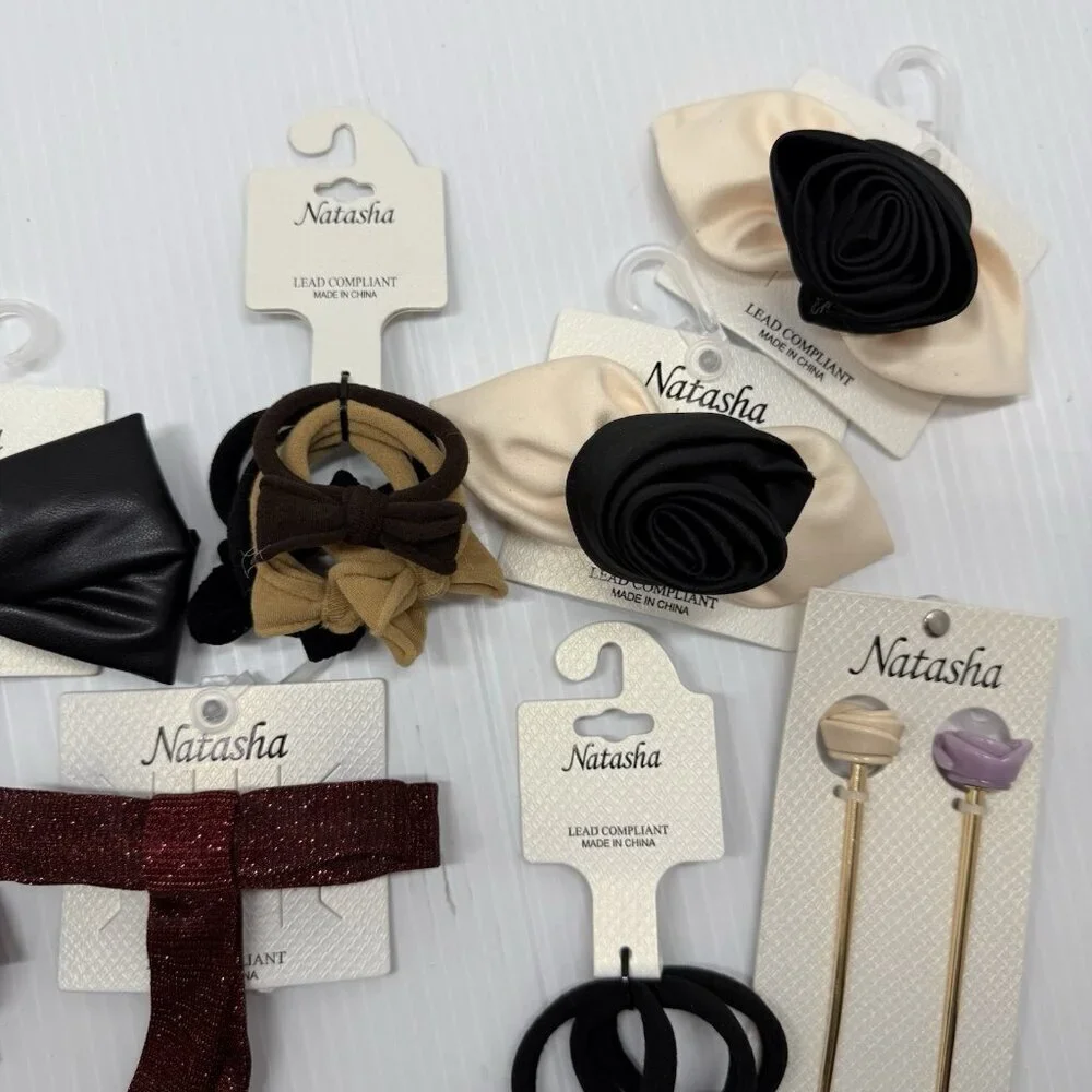 Natasha Hair Accessories Bundle Bows Scrunchies Barrettes Clips Chic Set New